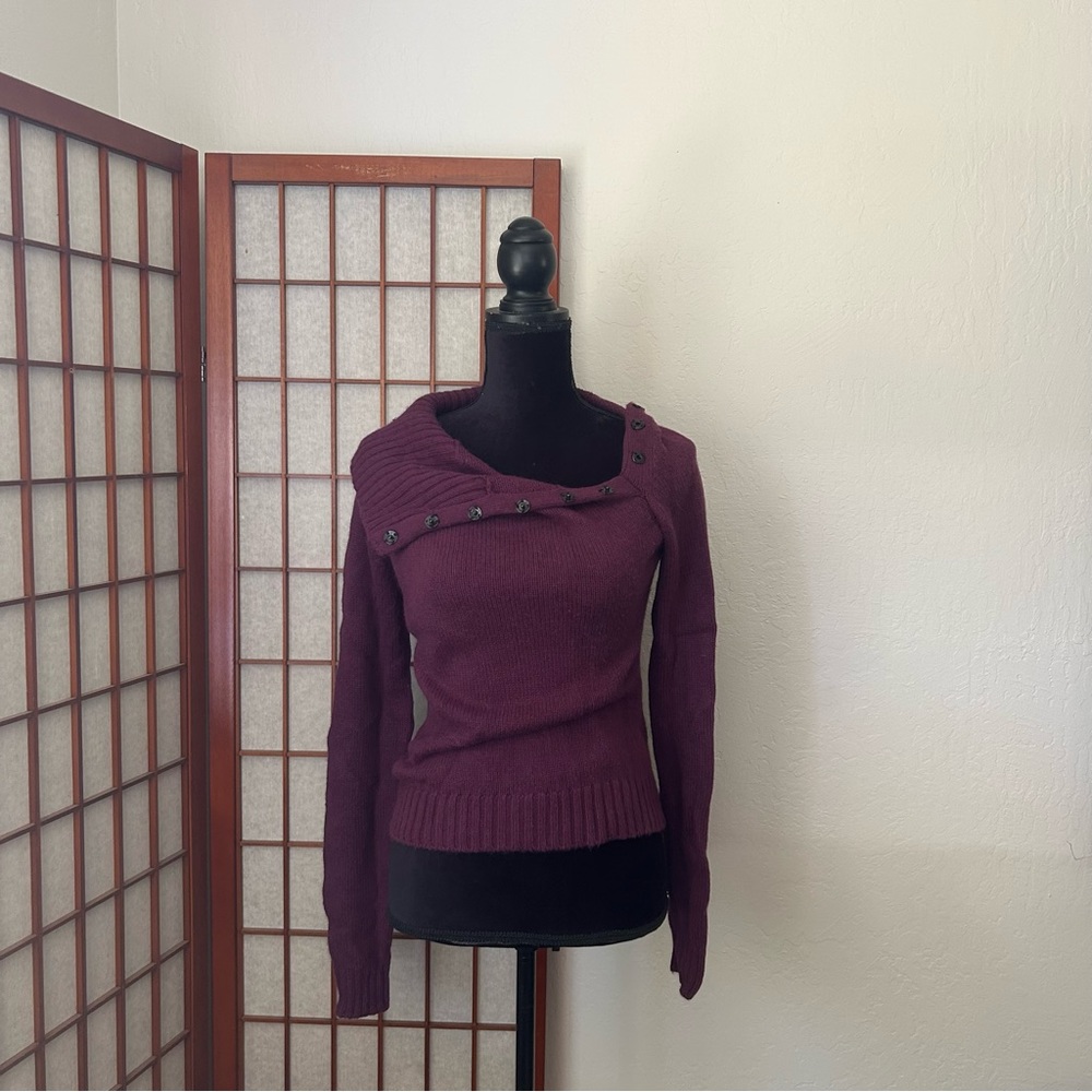 Y2K LF Purple Asymmetrical Button Up Cozy Turtleneck Sweater